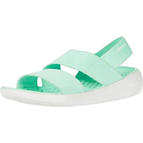 Crocs Women's 8 LiteRide Stretch Sandal Green Open Toe Lightweight - Picture 1 of 7